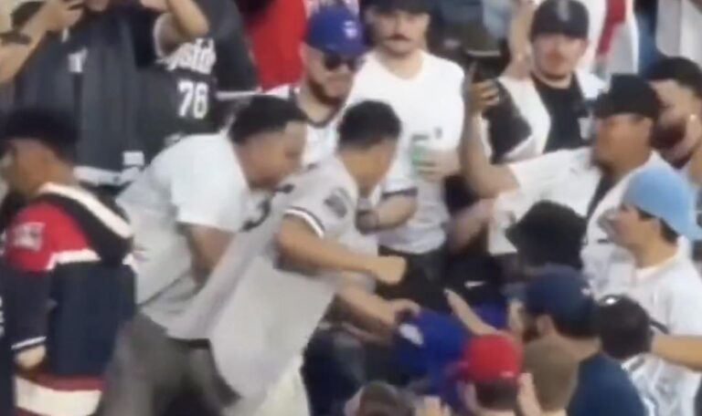Chicago White Sox fan punching Cubs fan during the weekend's cross town series - Via Twitter/X
